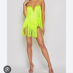 Neon Fringe Mini Dress